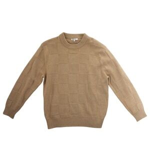NWT Madewell Sweater Mens Size Large Tan Brown Checkerboard Crew Neck Wool Blend